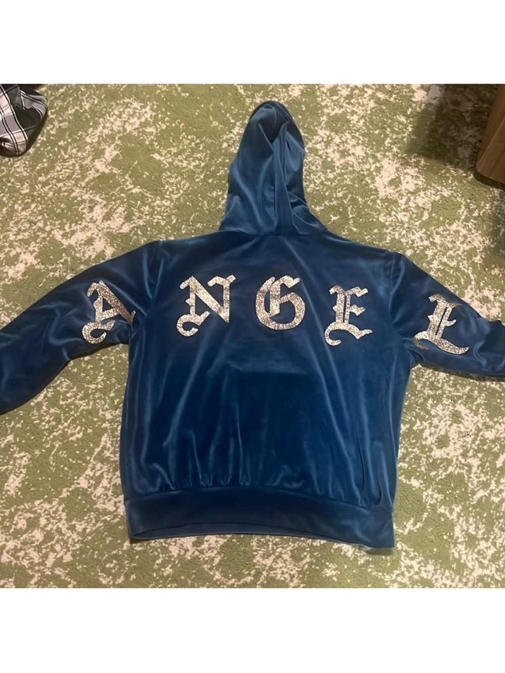 Velour Hooded Sweatshirt with Crystal 'ANGEL' Embellishment - Blue
19-30